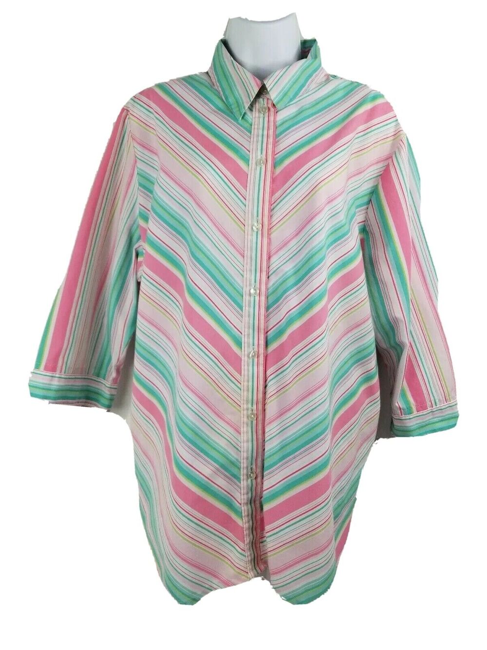 Kim Rogers Womens Shirt Plus Size 22W Long Sleeve Striped Pastel Buttoned Blouse